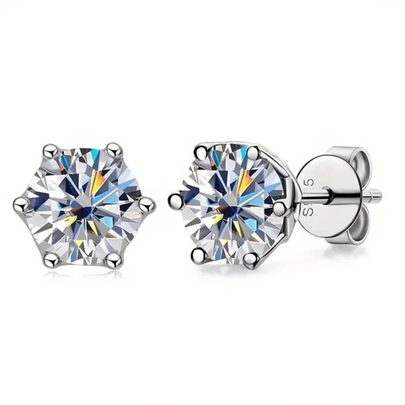 925 Solid Sterling Silver 2ct Diamond Womens Earrings Studs Authentic Stamped ct